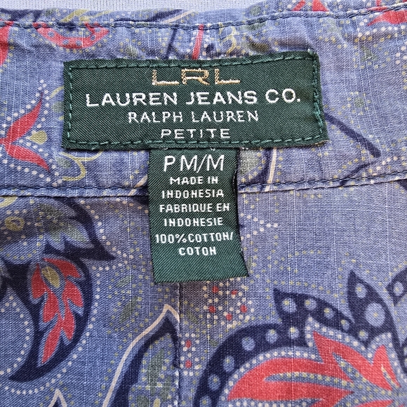 LRL Ralph Lauren Cotton Chambray Paisley Button Down Shirt M Petite - Picture 5 of 6